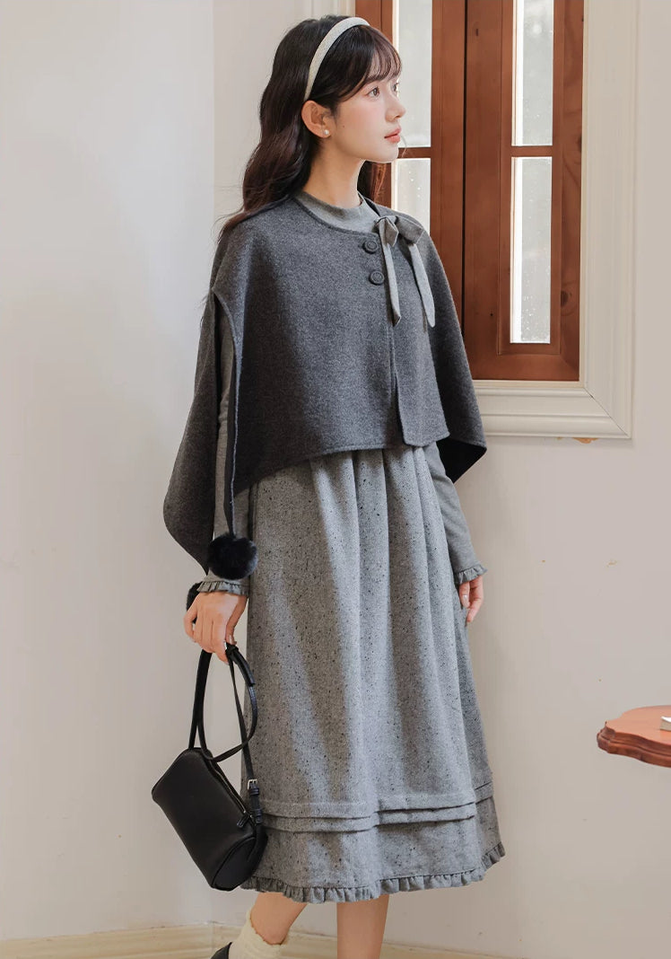 Sesame Sweater Dress & Capelet (Gray)