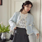 Gingham Lace Trim Tweed Jacket (Blue)