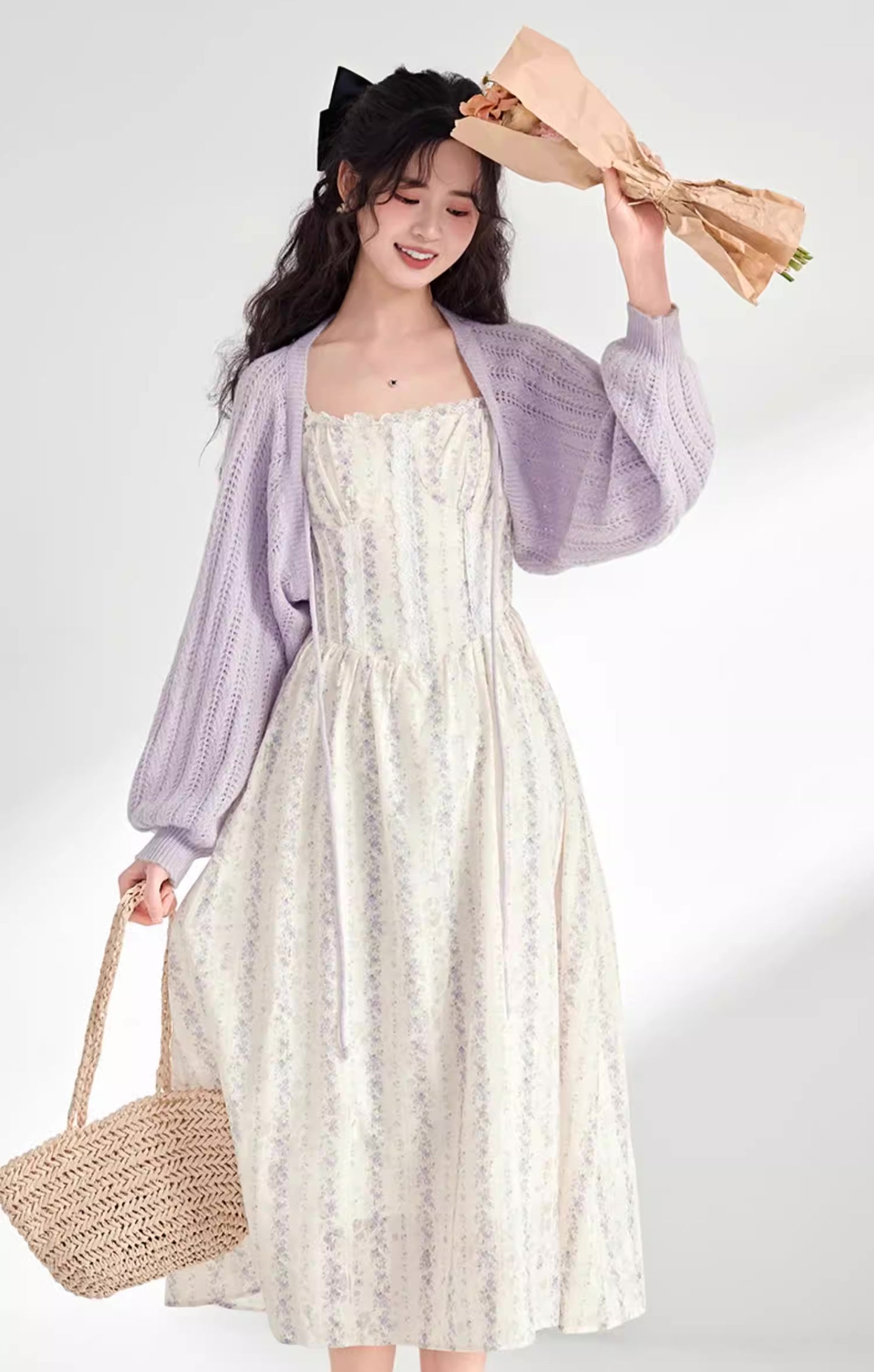 Ditsy Floral Stripe Cami Dress & Sweater (2 Colors)