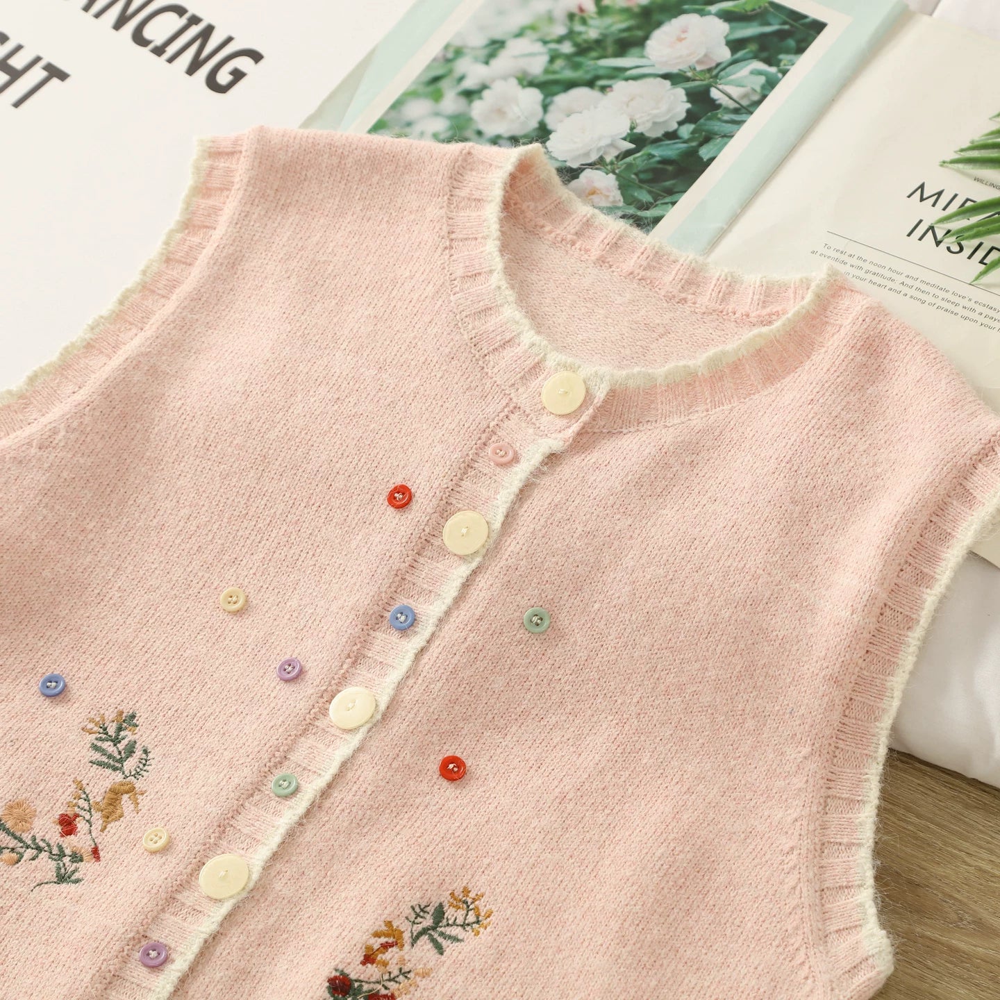Garden Sisters Embroidered Button Vest (4 Colors)