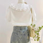 Double Collar Short Sleeve Blouse (White)