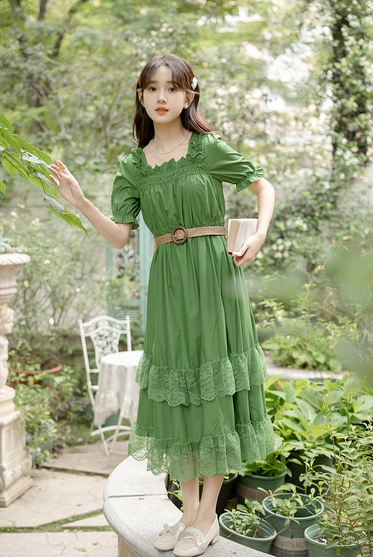 Forest Fairy Lace Midi Dress (Green)