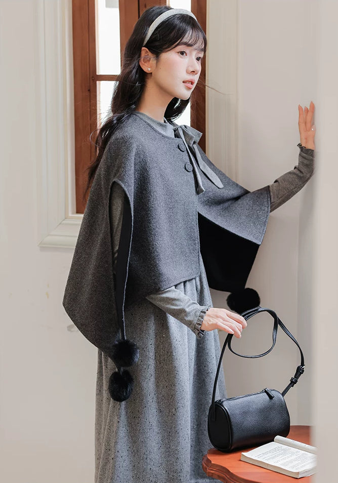 Sesame Sweater Dress & Capelet (Gray)