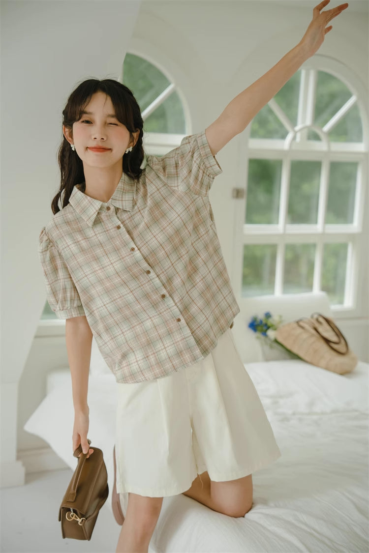 Strawberry Matcha Plaid Blouse (2 Colors)