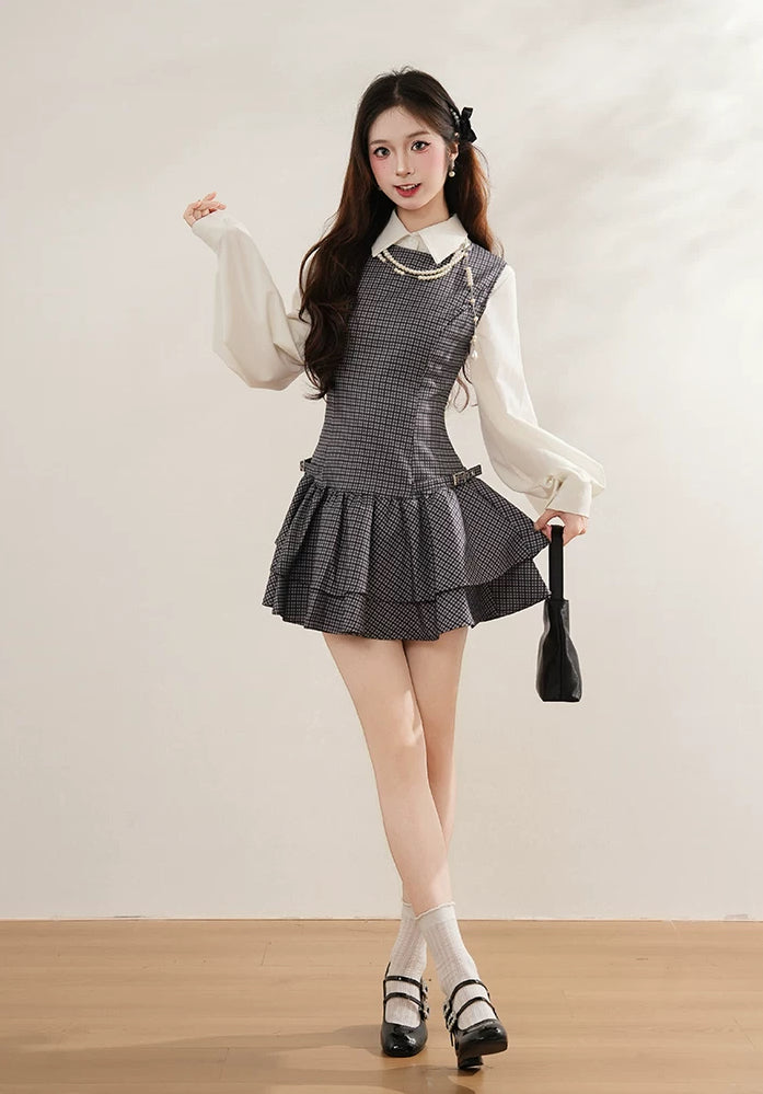 Prep Plaid Mini Dress & Blouse (2 Colors)