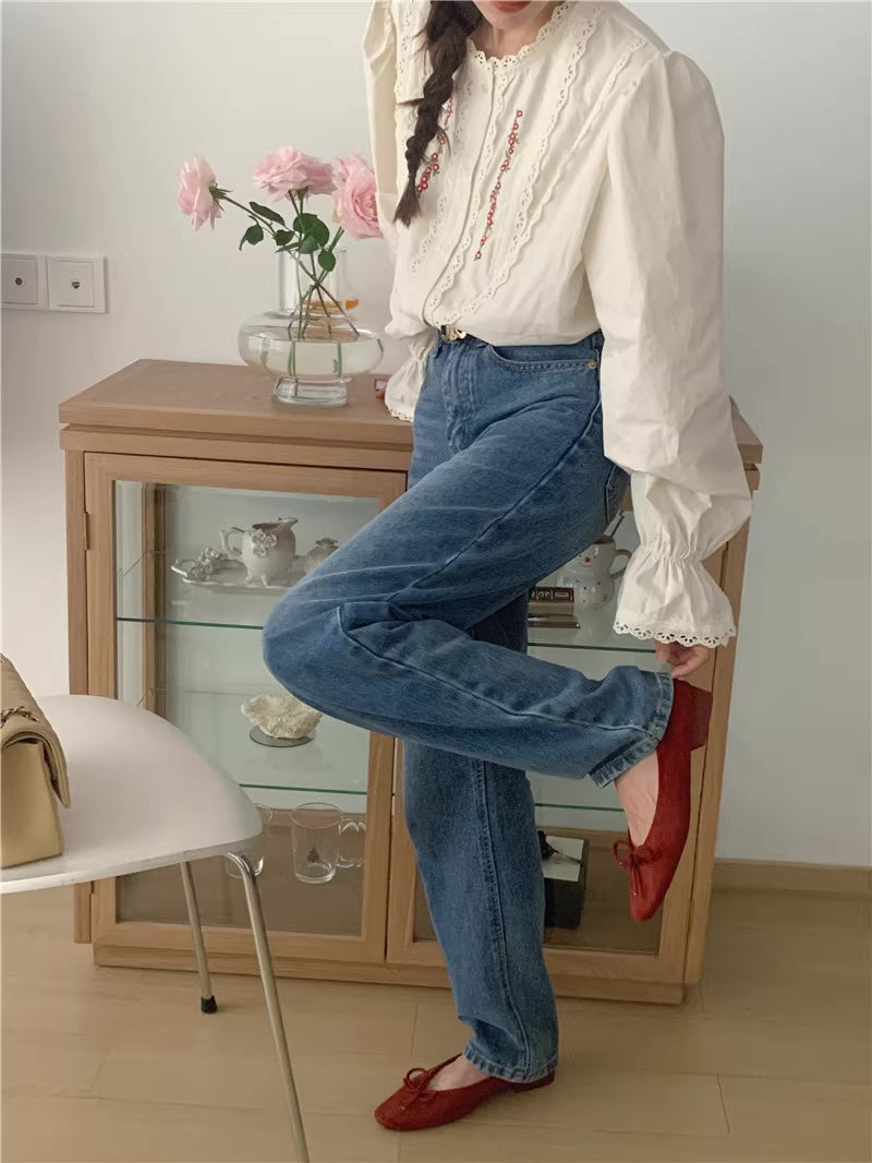Floral Chain Embroidered Blouse (White)