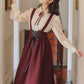 Long Sleeve Crepe Suspender Skirt Set (2 Colors)