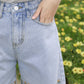 Daisy Chain Embroidered Shorts (Light Denim)