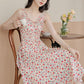 Camellia Smocked Midi Dress (Cream/Red)
