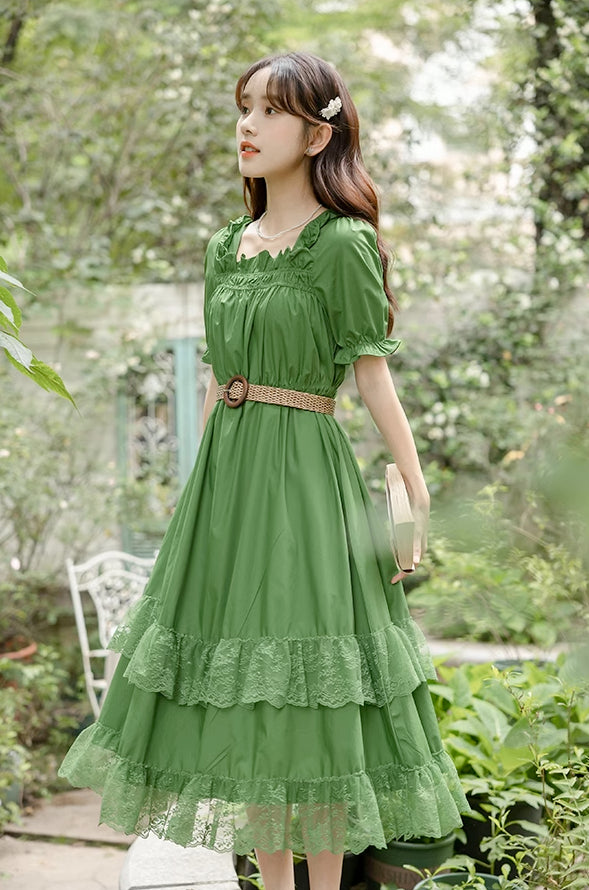 Forest Fairy Lace Midi Dress (Green)