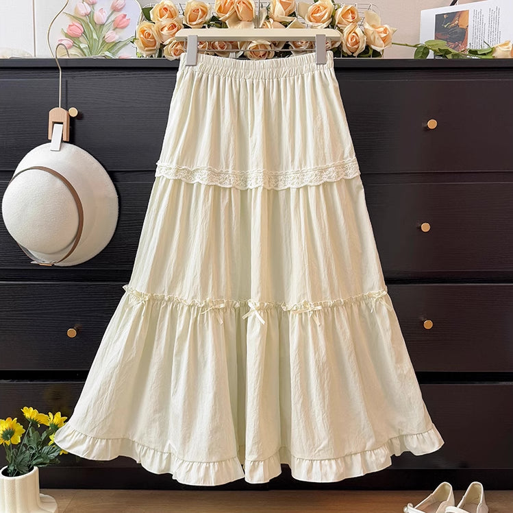 Lace & Bows Tiered Midi Skirt (4 Colors)