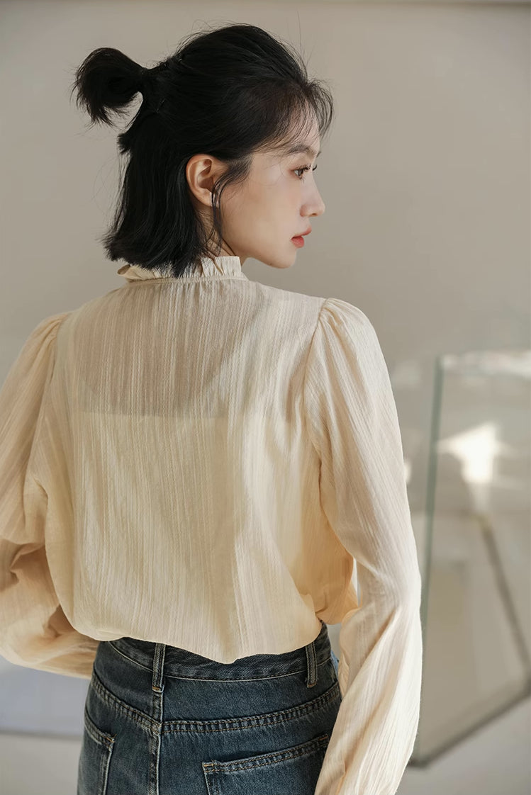 Frilly Collar Blouse (Yellow Beige)