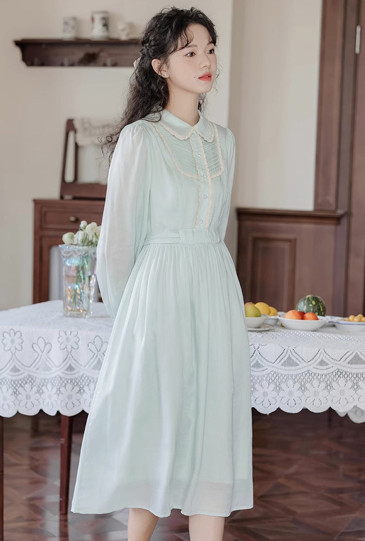 Sunday Tea Long Sleeve Midi Dress (Mint)