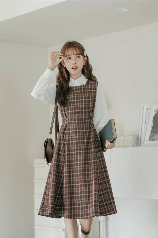 Cocoa Plaid Midi Dress (Dark Brown)