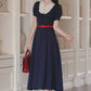 Miss Americana Polka Dot Midi Dress (Navy)