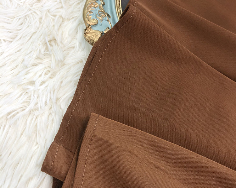 Classic Belted Button Midi Skirt (Brown)