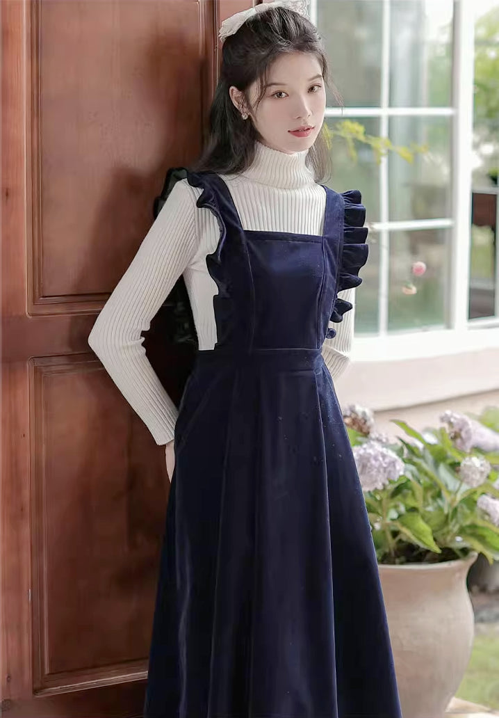 Frilly Corduroy Apron Pinafore Dress (3 Colors)