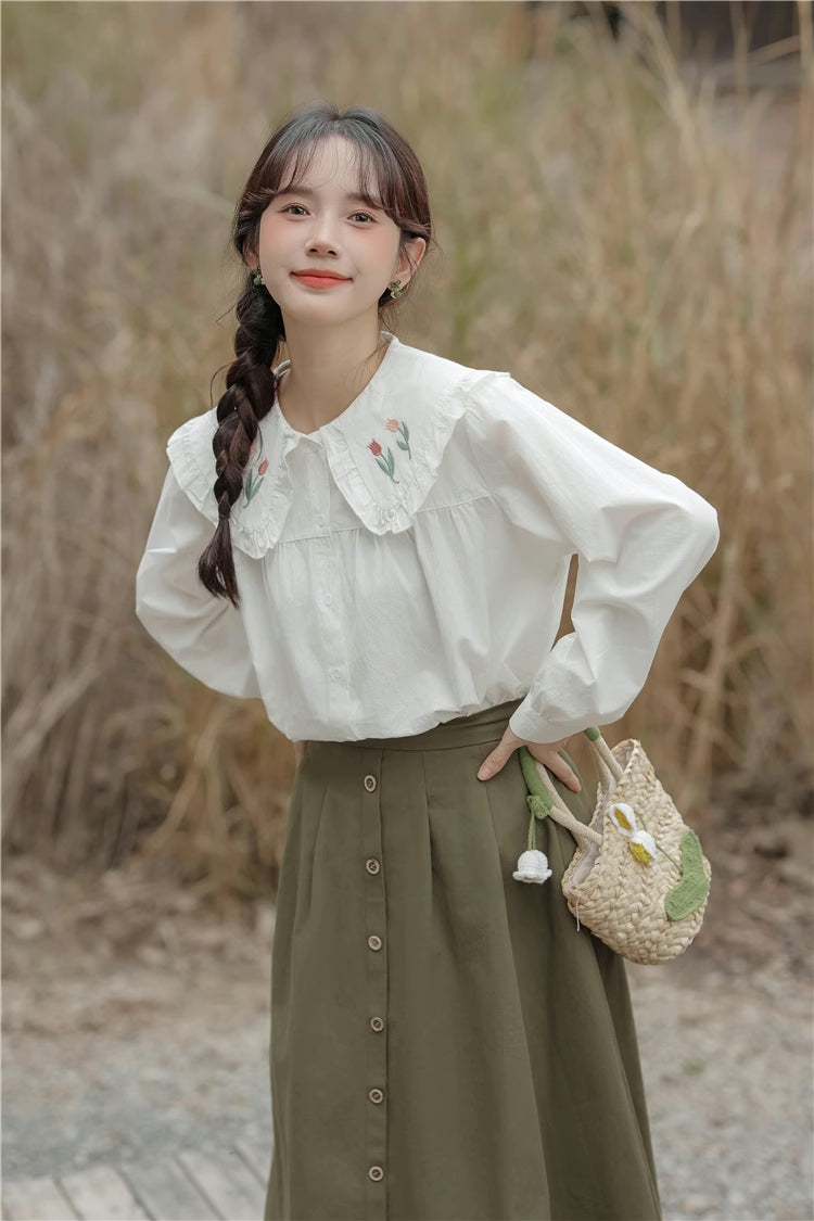 Tulip Collar Blouse (White)