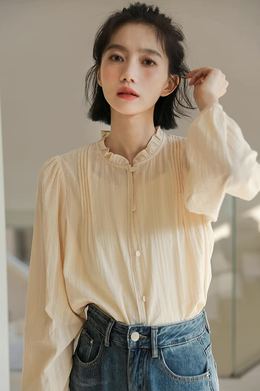 Frilly Collar Blouse (Yellow Beige)