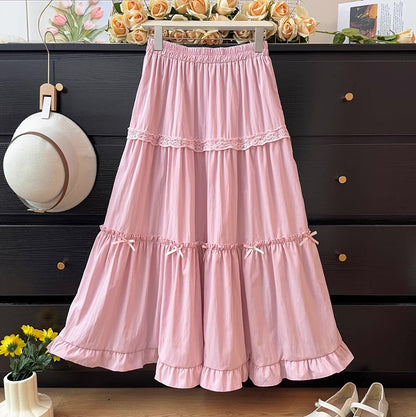 Lace & Bows Tiered Midi Skirt (4 Colors)