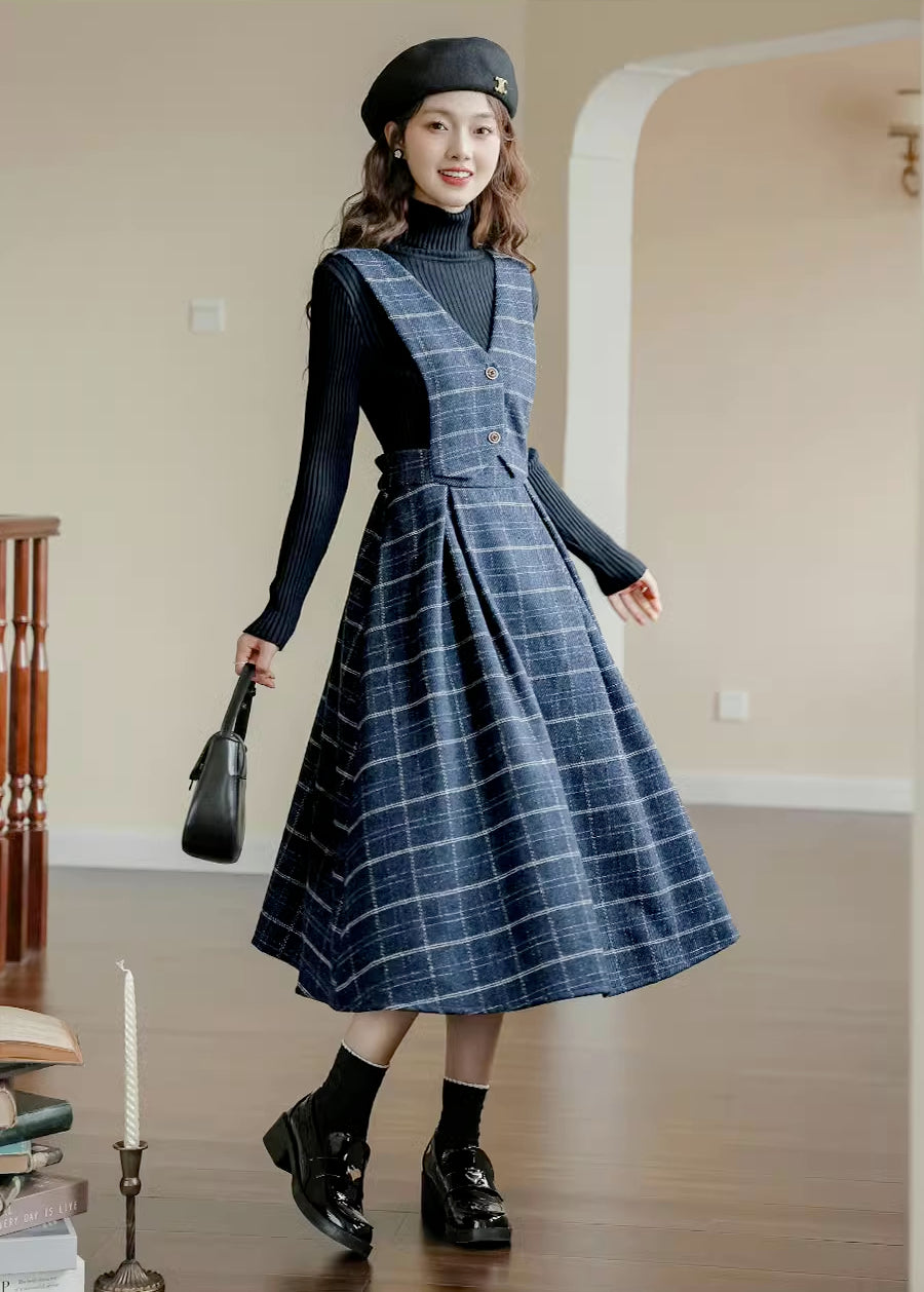 Plaid Vest Pinafore Dress (3 Colors) Blue / S Plaid Vest Pinafore Dress (3 Colors) Blue / S