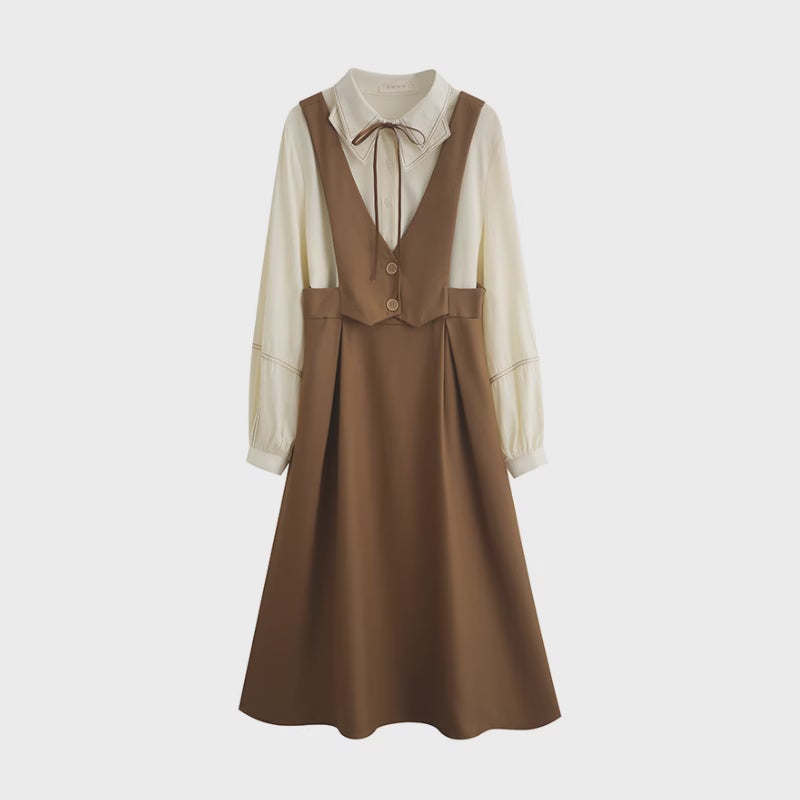 Basic Woven Vest Pinafore Dress / Blouse (2 Colors)