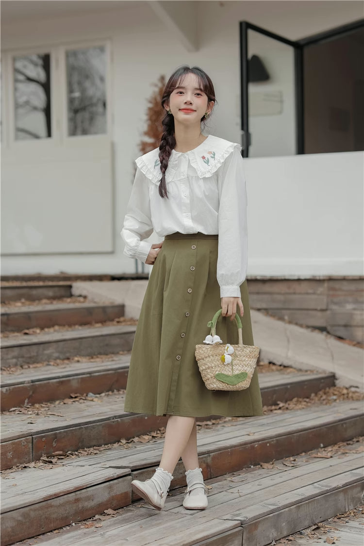 Tulip Collar Blouse (White)