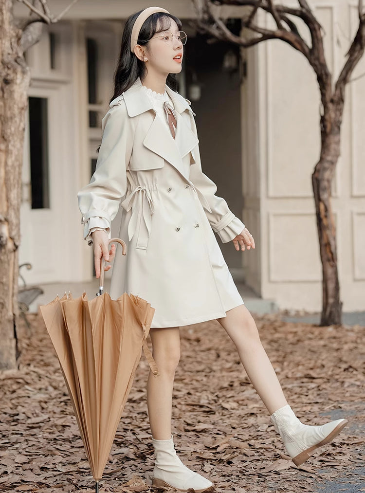 Heart Button Trench Coat (Off-White)