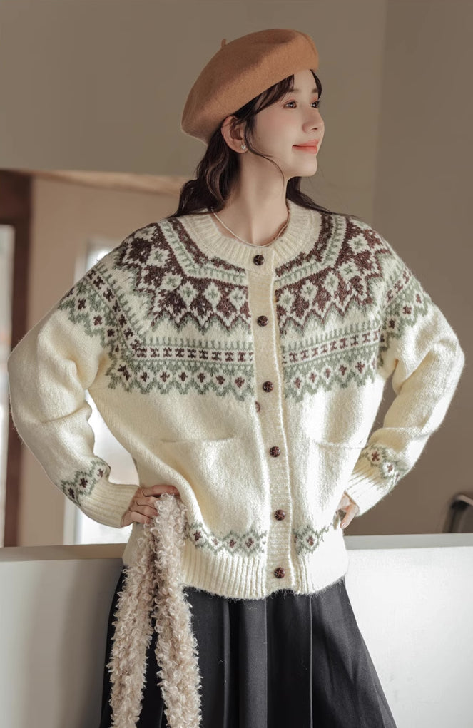 Fair Isle Cardigan (Cream)