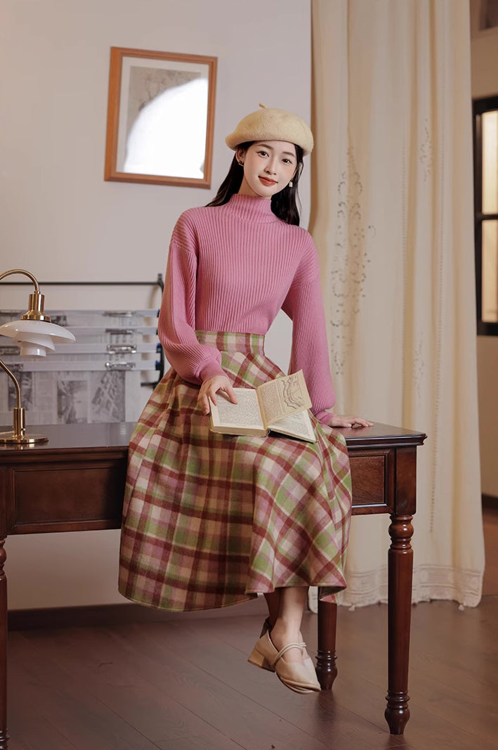 Strawberry Matcha Sweater & Midi Skirt Set (Pink/Green)