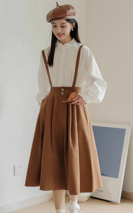 Midi Suspender Skirt (Mustard)