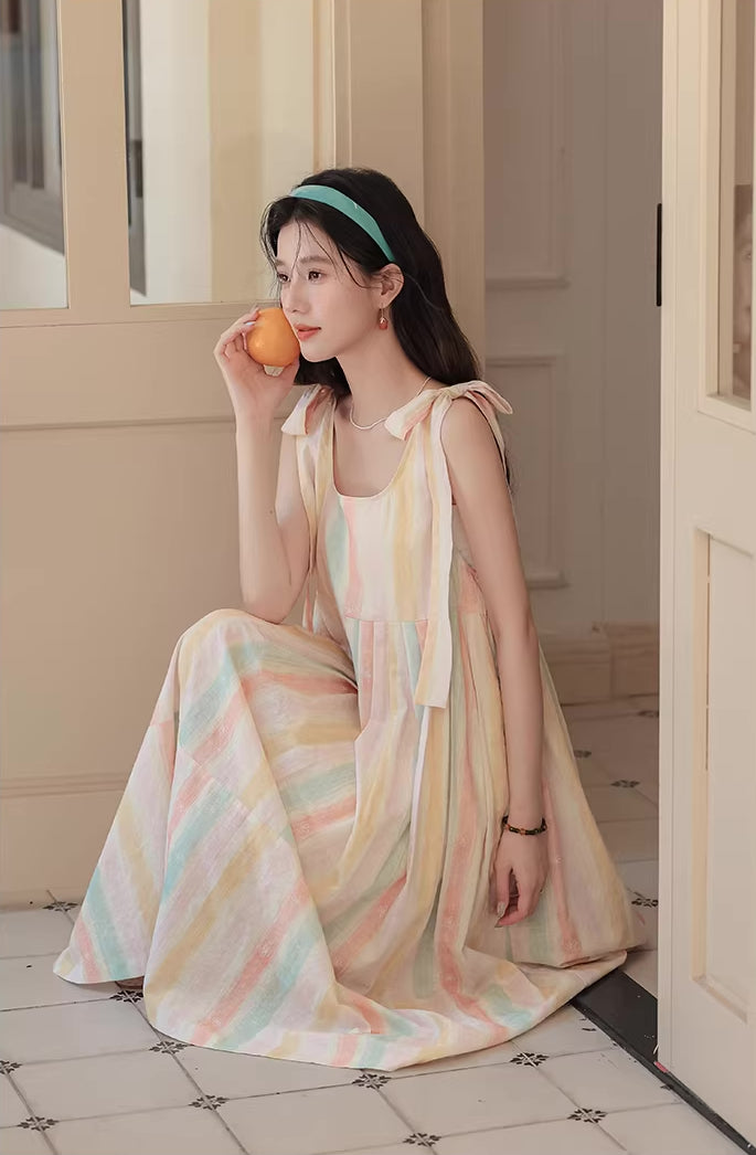Sorbet Stripe Midi Dress (Rainbow)