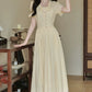 Grapevine Scallop Collar Midi Dress (Yellow)