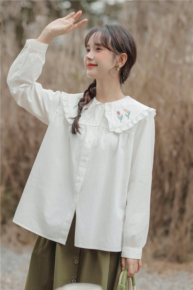 Tulip Collar Blouse (White)