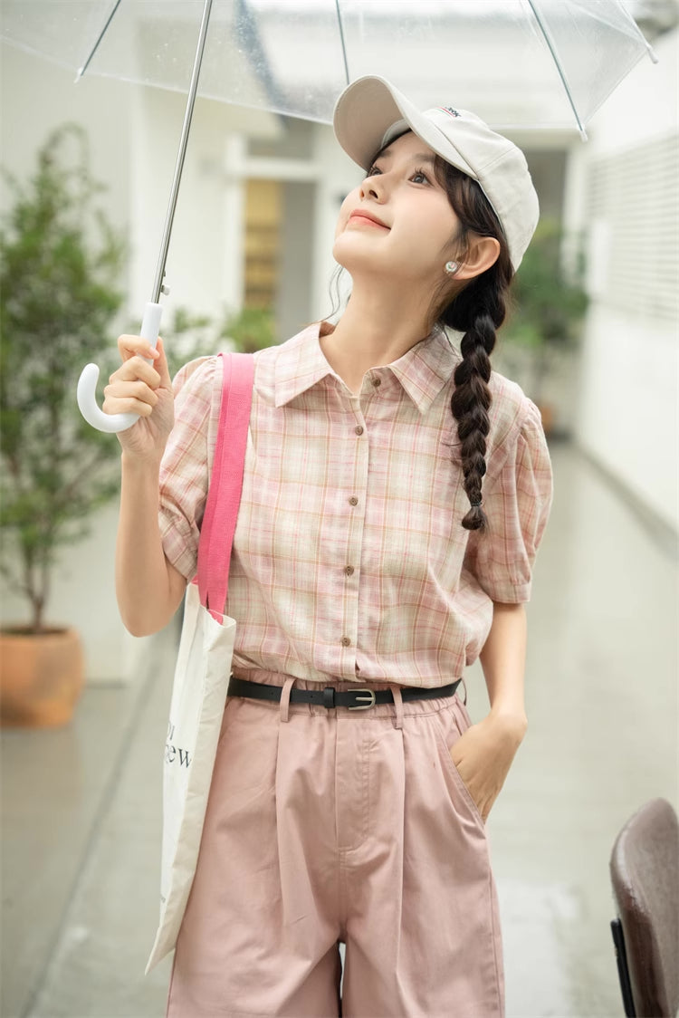 Strawberry Matcha Plaid Blouse (2 Colors)