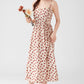 Lace Up Floral Cami Midi Dress (Beige/Red)