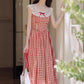 Picnic Plaid Sleeveless Midi Dress (Red)