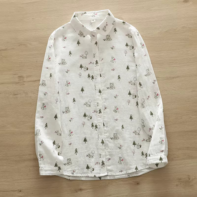 Forest Bunny Button Up Shirt (White)