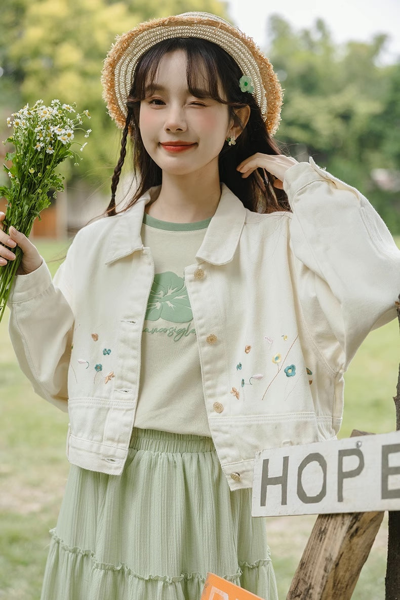 Flowers In The Wind Denim Jacket (Cream)
