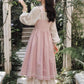 Two-Piece Corset Peasant Dress (Pink/Cream)