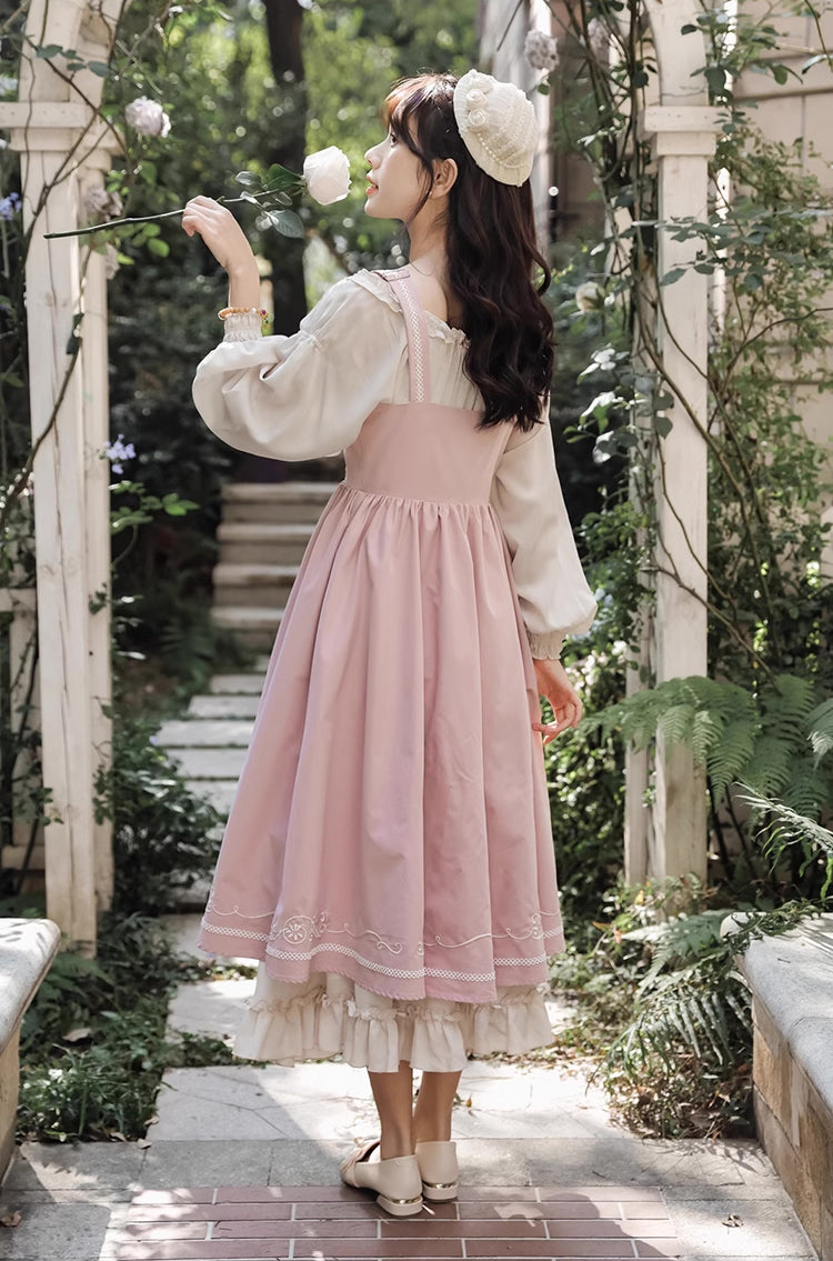 Two-Piece Corset Peasant Dress (Pink/Cream)