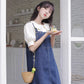 Flower Embroidered Mini Pinafore Dress (Dark Denim)