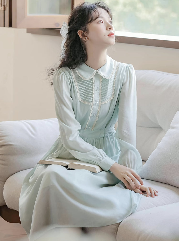 Sunday Tea Long Sleeve Midi Dress (Mint)