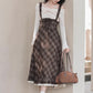 Snowy Plaid Twofer Suspender Midi Dress (Cream/Brown)