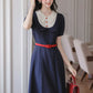 Miss Americana Polka Dot Midi Dress (Navy)