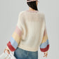 Rainbow Stripe Sleeves Sweater (White)