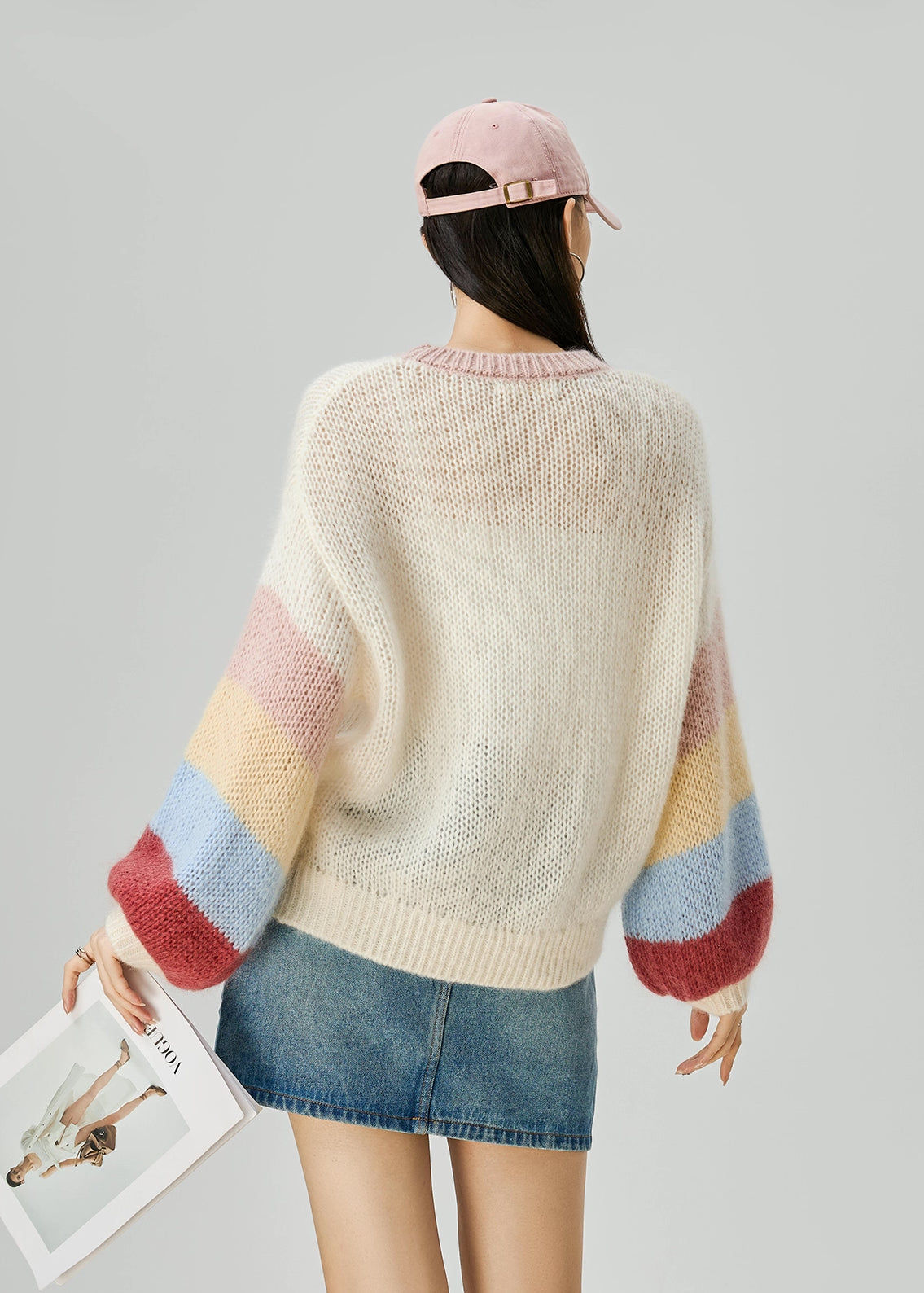 Rainbow Stripe Sleeves Sweater (White)