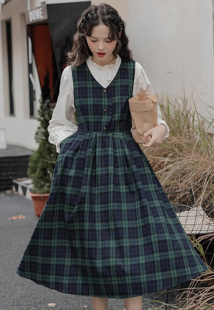 Cambridge Plaid Pinafore Dress (Green/Navy) Megoosta Fashion Cambridge Plaid Pinafore Dress (Green/Navy) Megoosta Fashion