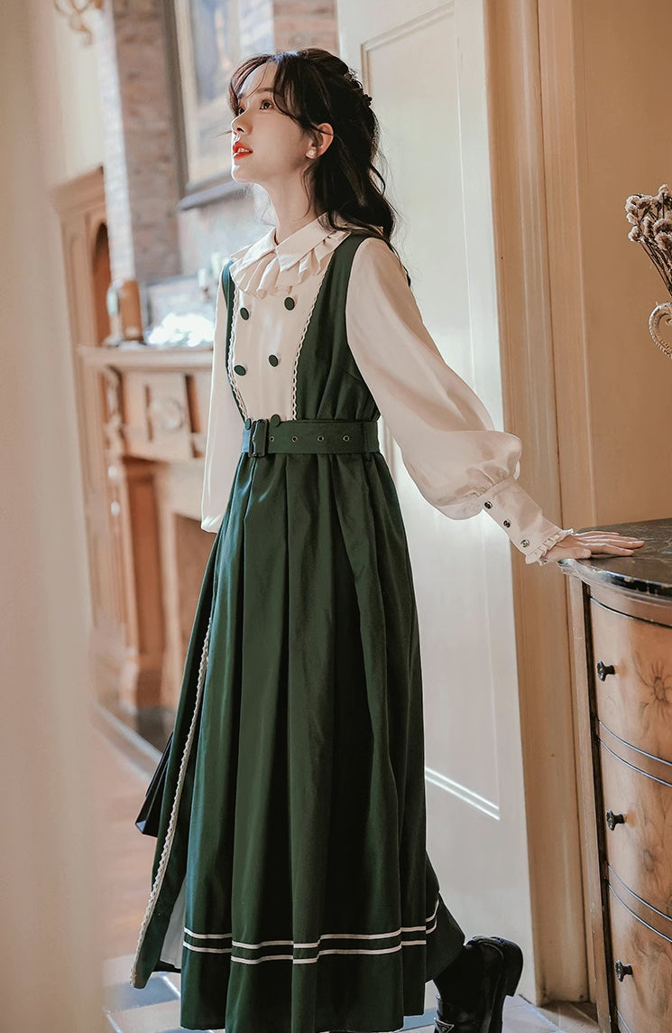 Lolita Faux Layered Midi Dress (Green)