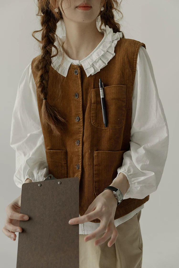 Corduroy Pocketful Vest (Brown)